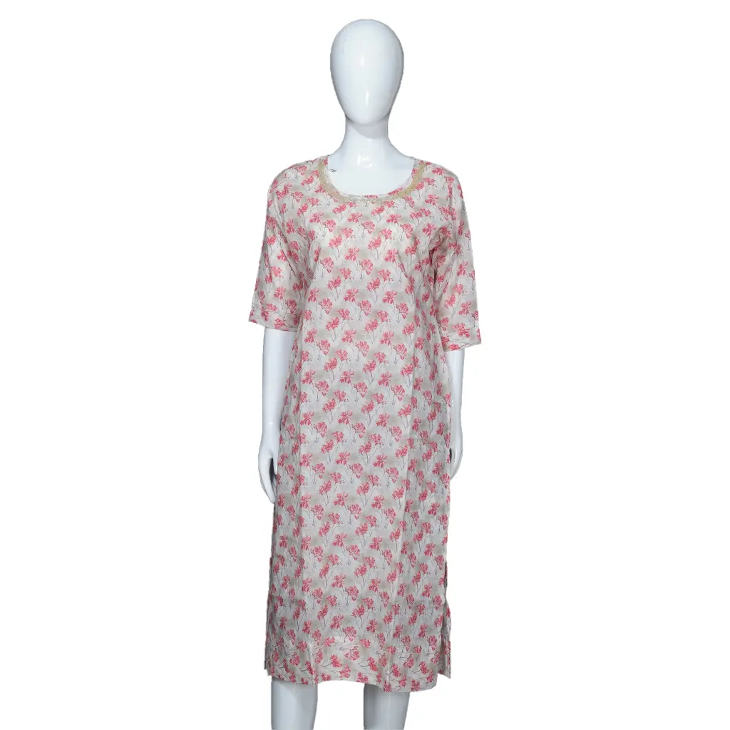 Women Cotton Straight Kurta Pink Swan