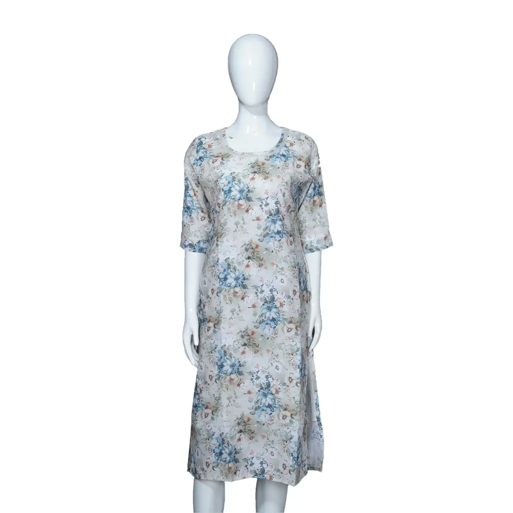 Women Cotton Straight Kurta White Printed