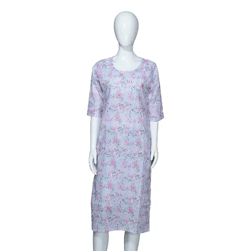 Women Cotton Straight Kurta Grey