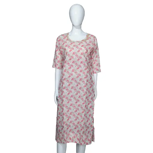Women Cotton Straight Kurta Pink Swan