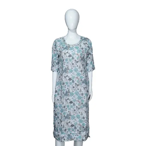 Women Cotton Straight Kurta Green White