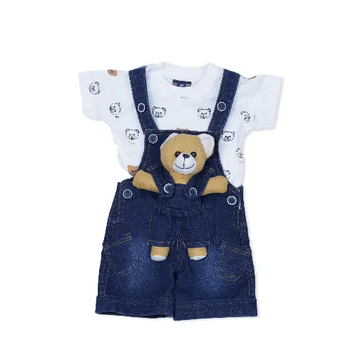 [33284] Baby Boys Romper White & Denim