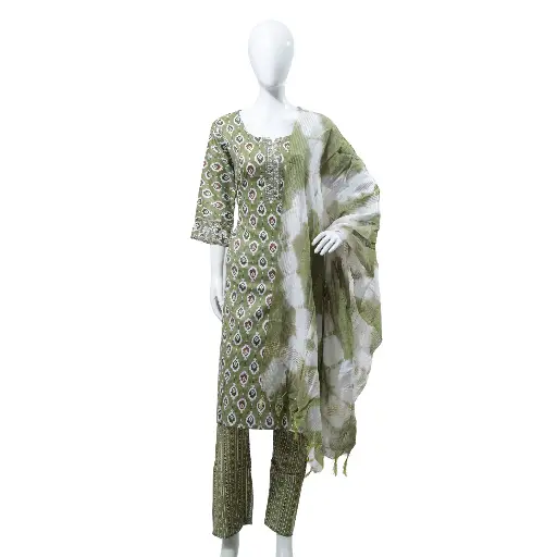 Churidhar Green Printed